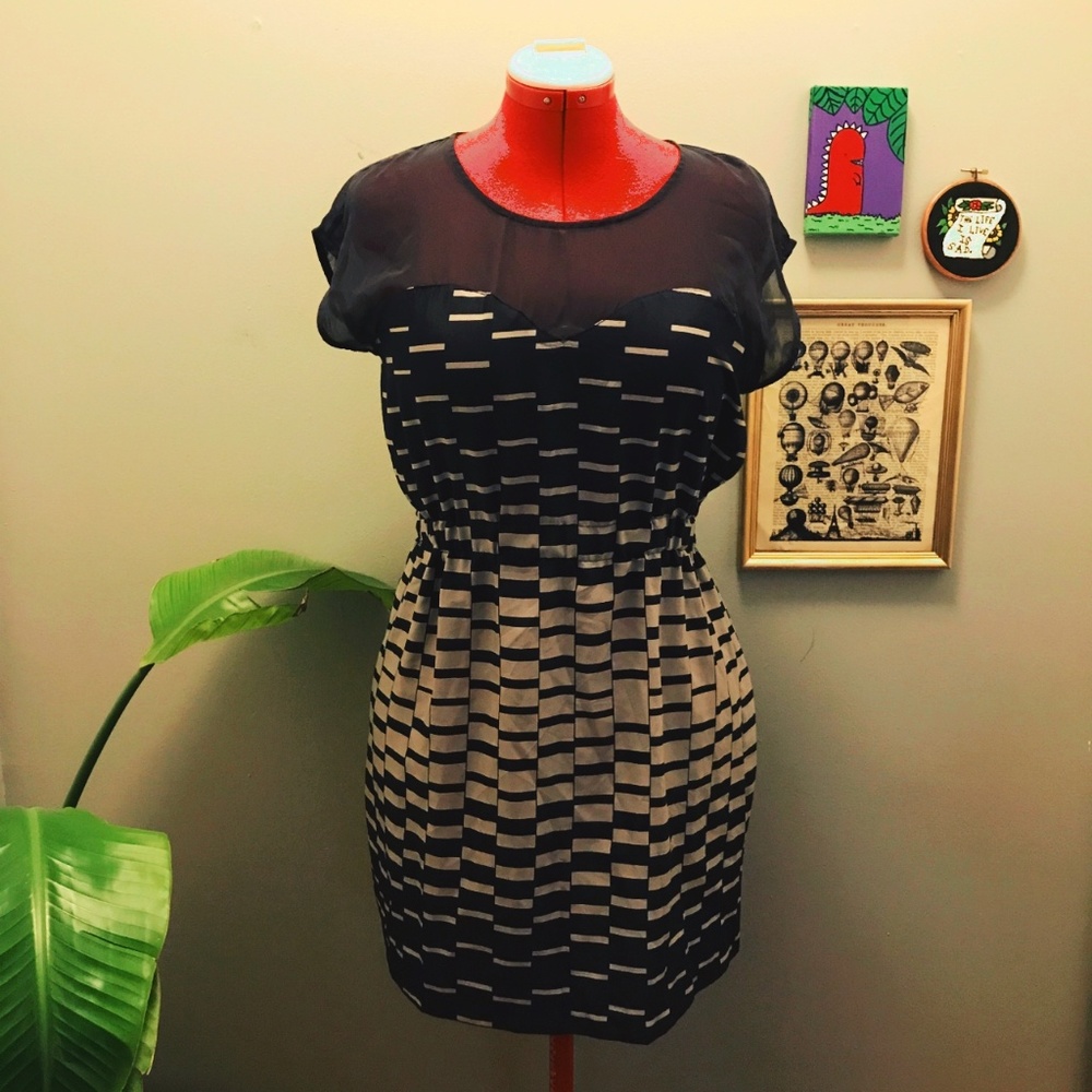 NWOT navy/gray mesh top dress